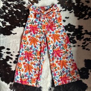 Joie Multicolor Floral Linen Cropped Pants with Tassel Belt